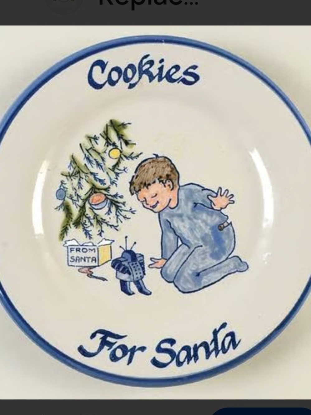 White Ceramic 'Cookies for Santa' Plate with Blue Hand-Lettering